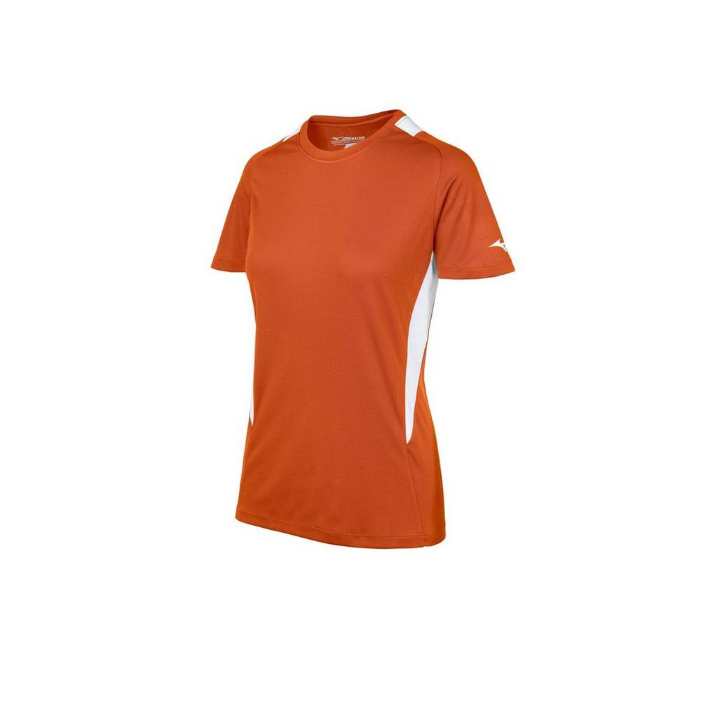 Jerseys Mizuno Crew Neck Mujer Naranjas/Blancas Outlet MBLD-15863